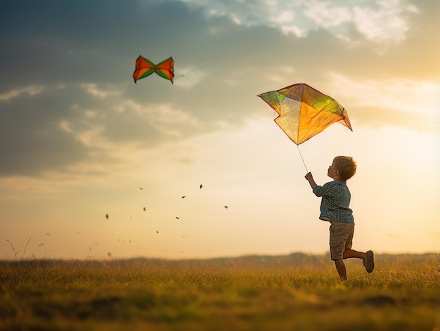 Un niño volando una cometa.