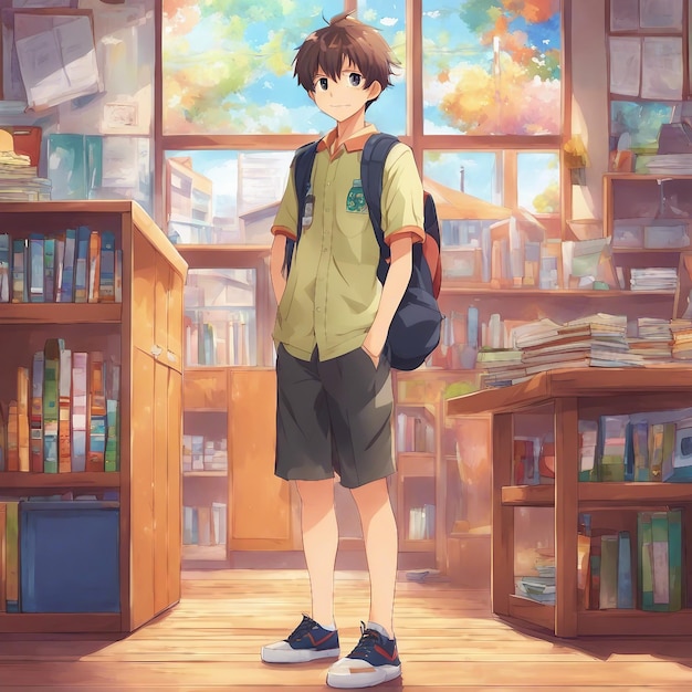 Foto un niño de vuelta a la escuela en la versión de anime