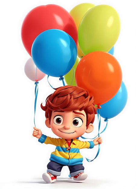 niños 3d con globo