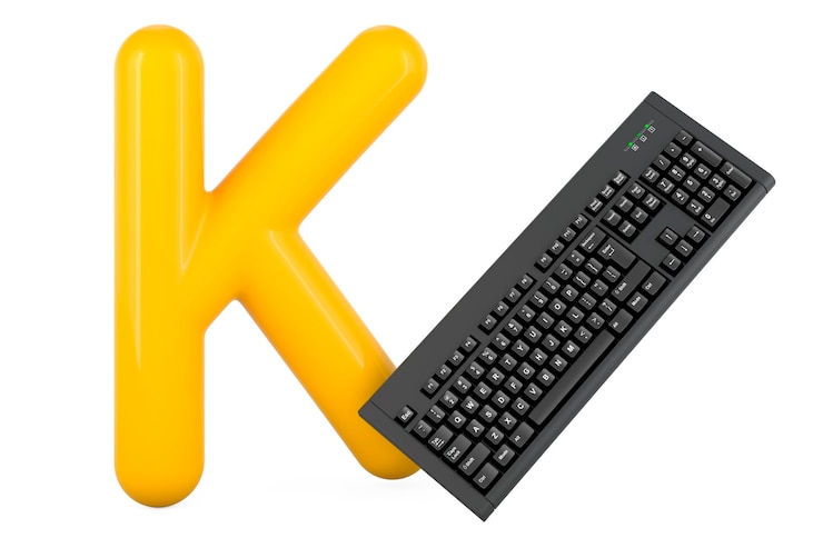 Foto niños abc letra k con renderizado 3d de teclado