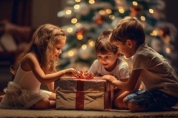 niños abriendo regalos de navidad