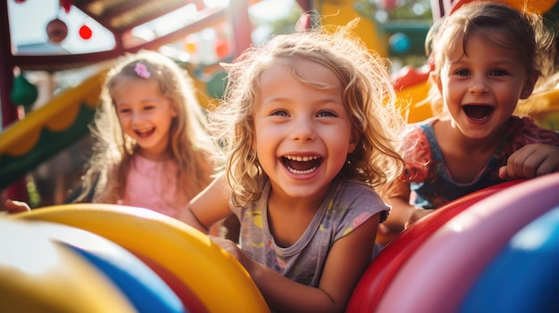 Niños alegres jugando Abrazando la dicha de la infancia IA generativa