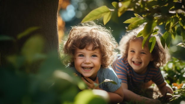 Niños alegres jugando Abrazando la dicha de la infancia IA generativa