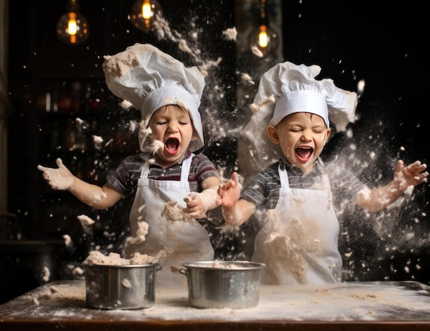 Los niños alegres preparan la comida