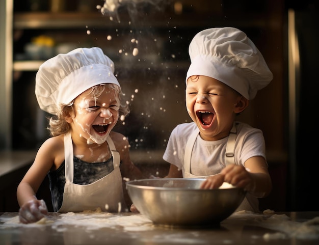 Los niños alegres preparan la comida