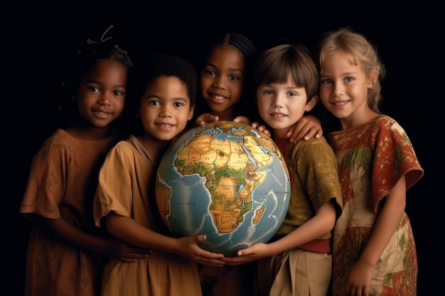 Foto niños alrededor de un globo