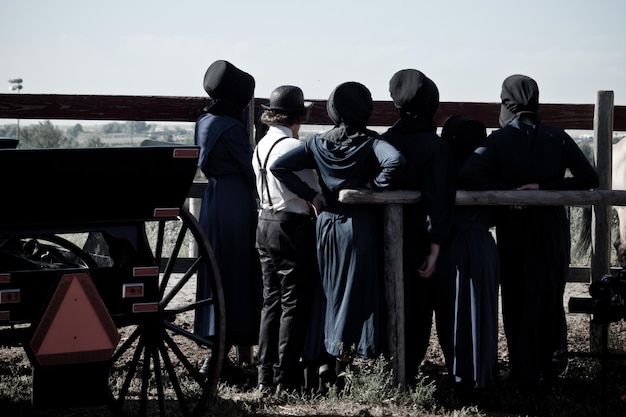 Niños amish en la granja.