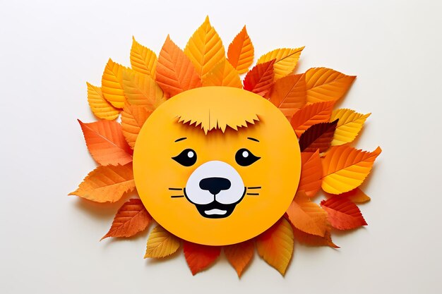 Foto niños artesanía león de materiales de otoño diy