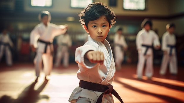 Niños asiáticos artes marciales de karate artes marciales de taekwondo