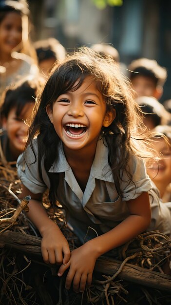 Niños asiáticos camino a las mochilas escolares súper felices uniéndose juntos imagen sincera