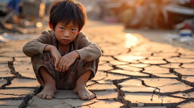 Foto niños asiáticos que viven en la pobreza y la sequía