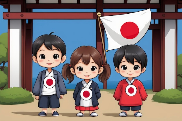 niños con bandera de japón