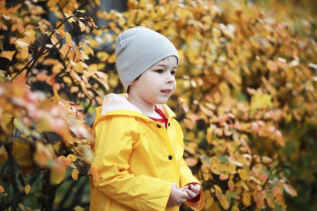 Los niños caminan en el parque de otoño.