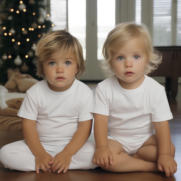 Niños con camisetas blancas listos para sus diseños simulados