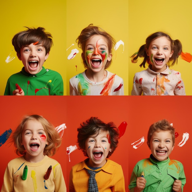 Niños Con Caras Pintadas Una Colección Colorida