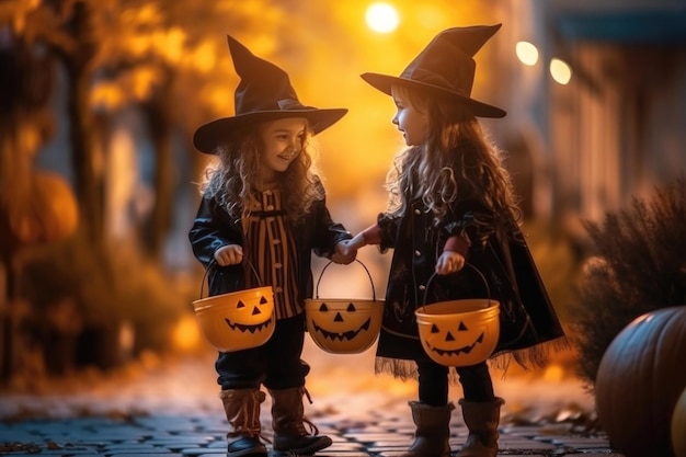 Niños en la celebración de Halloween creados con tecnología de IA generativa
