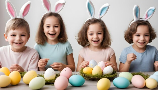 Foto niños celebrando la pascua en 3d