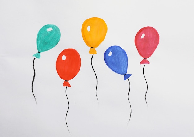 Niños coloridos pintura de globos sobre fondo blanco.