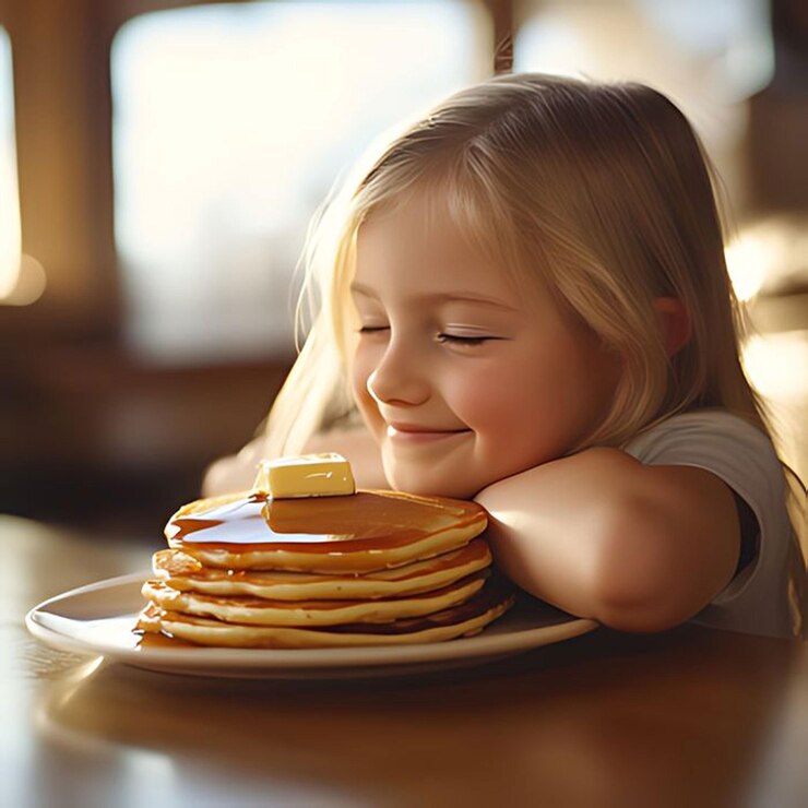 niños comiendo panqueques en el día de los panqueques