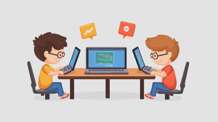 Foto niños comprometidos en el aprendizaje a través de la codificación y la tecnología