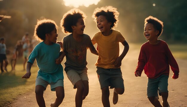 niños corriendo por la playa riendo y riendo