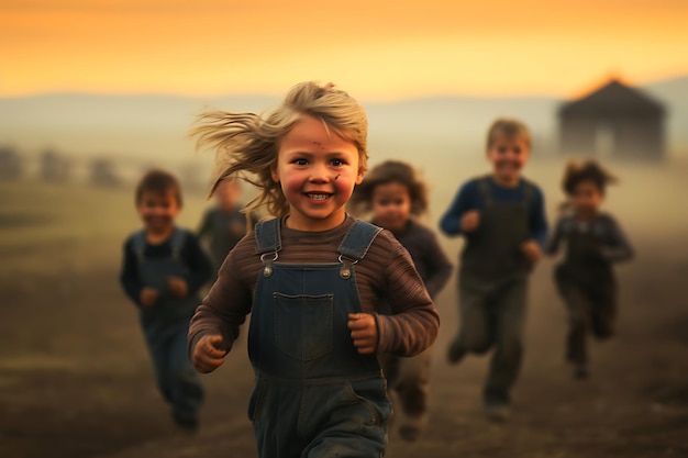 Niños corriendo a través de rociadores