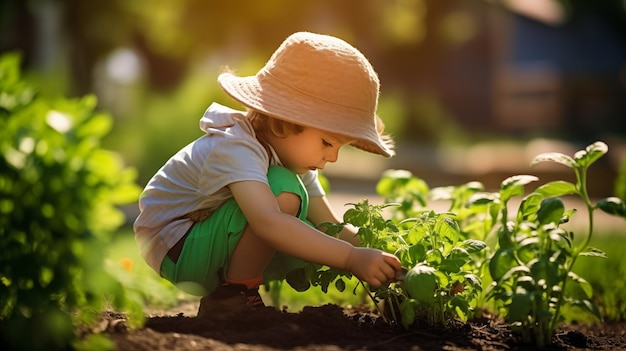 Foto los niños cuidan de los árboles del jardín con ferviente dedicación