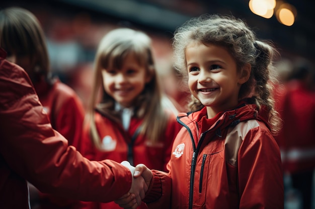 Los niños se dan la mano y se saludan después de un juego deportivo