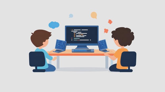 Niños dedicados a aprender el arte de la programación informática
