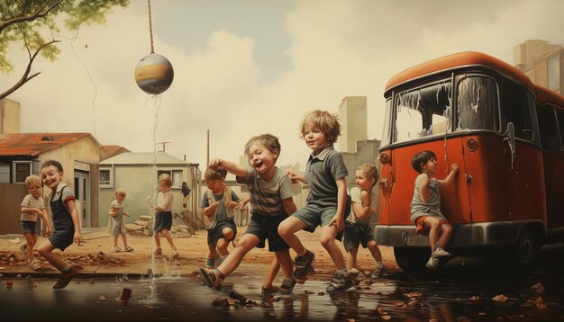 Foto niños delgados jugando a la gente alegre