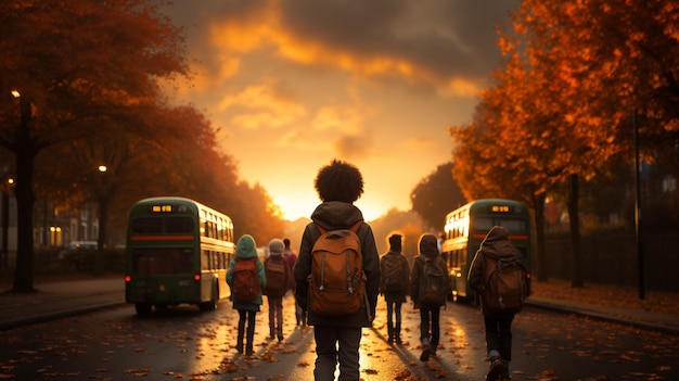 Niños por detrás listos para ir a la escuela