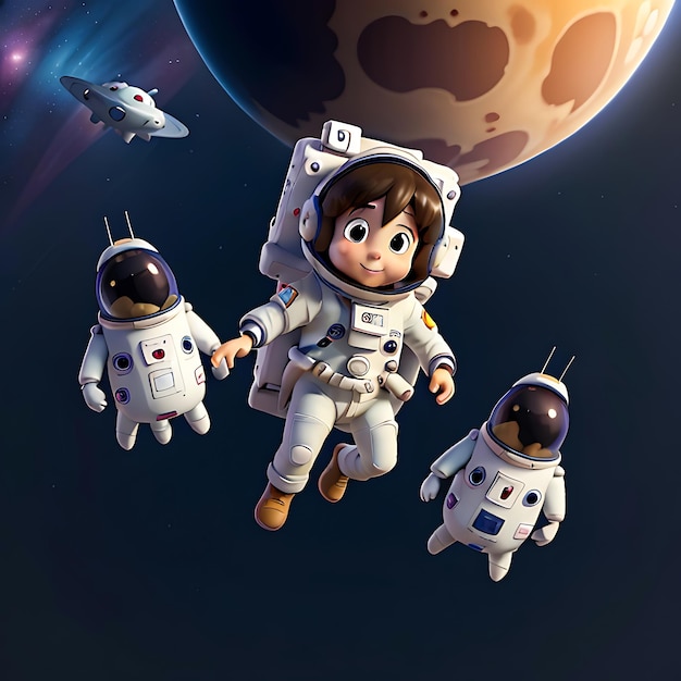 Niños dibujos animados anime Viaje espacial astronauta arte digital ilustración IA generativa