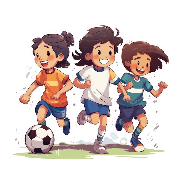 Niños de dibujos animados jugando al fútbol Imagen generada por IA