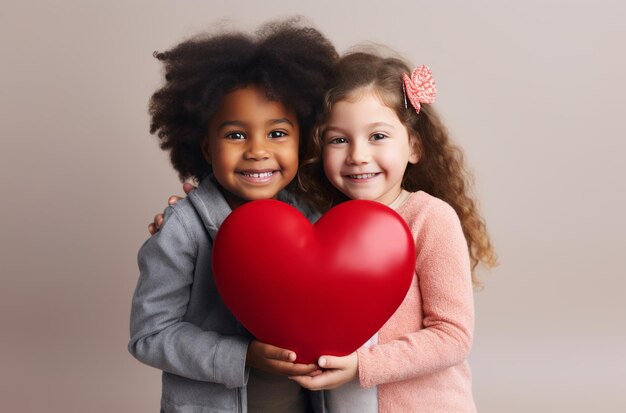 Niños de diferentes razas con un gran corazón.