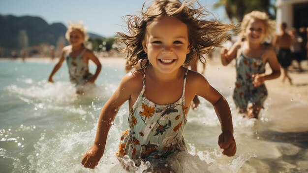 Los niños se divierten salpicando en aguas poco profundas.