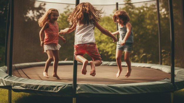 Niños divirtiéndose en un trampolín