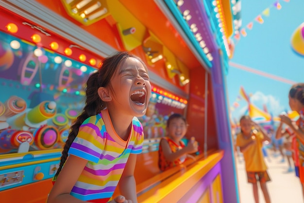 Foto niños emocionados jugando y riendo de una c