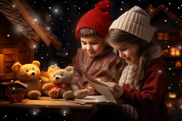 Foto niños escribiendo cartas a papá noel