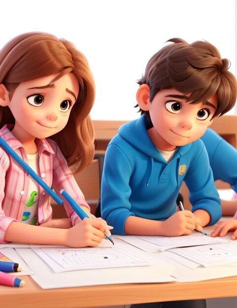 Foto niños escribiendo tareas