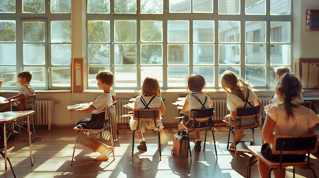 Niños de la escuela en el aula durante la lección