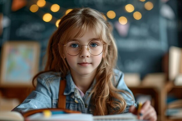 niños de la escuela chica bboy estudio feliz bastante lindo lentes frescos mochila manzana lápiz lápiz libros de notas estudiante escritura niño clase intelecto primaria comienzo y final de la escuela campana