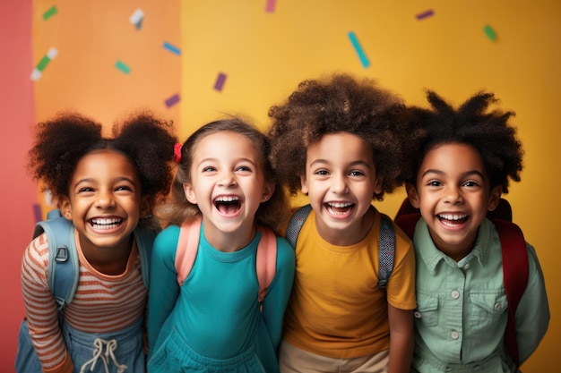 Niños de escuela felices sonrientes