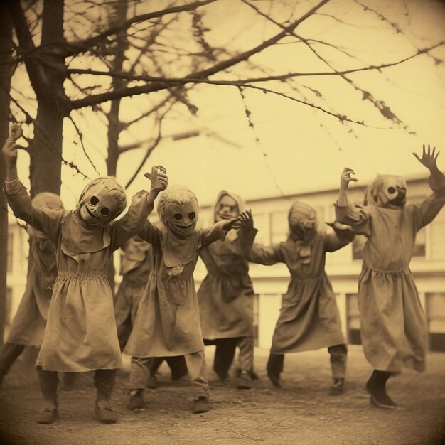 Foto niños espeluznantes bailando con extremidades amputadas foto vieja espeloznante