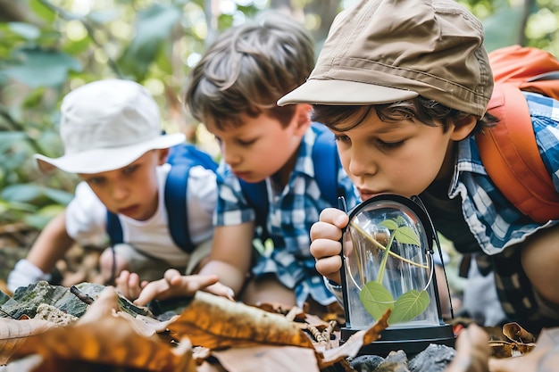 Foto niños explorando juntos la naturaleza