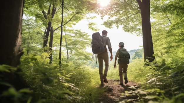 Niños explorando padres radiando belleza de la naturaleza a su alrededor