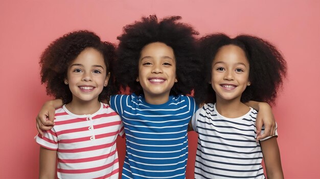 Los niños felices aislados en el fondo del estudio de coral rosado parecen felices alegres sinceros copyspace