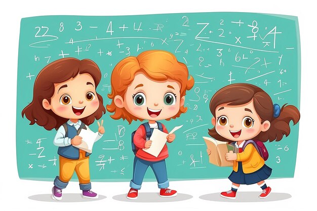 niños felices aprendiendo ilustraciones de matemáticas