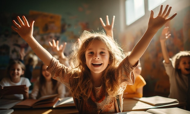 Foto niños felices en el aula