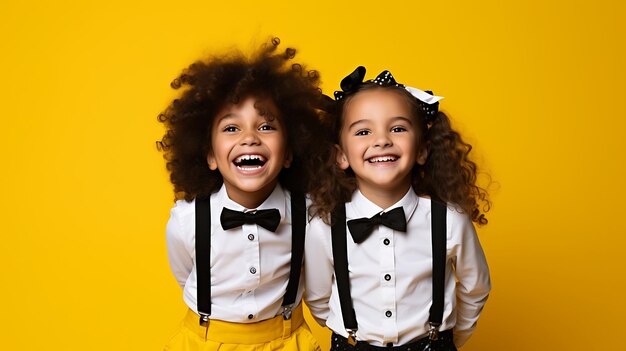 Niños felices celebrando la fiesta de año nuevo con espacio para copiar