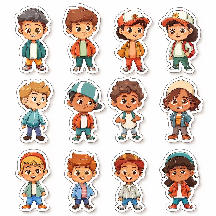 Foto los niños felices de dibujos animados mueren cortando tarjetas adhesivas